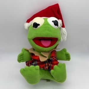 VTG Jim Henson Baby Kermit the Frog Christmas Santa Elf Muppet Plush Doll 1987